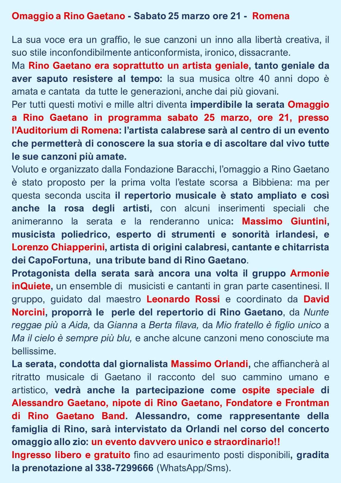 Comunicato Omaggio R.Gaetano Romena