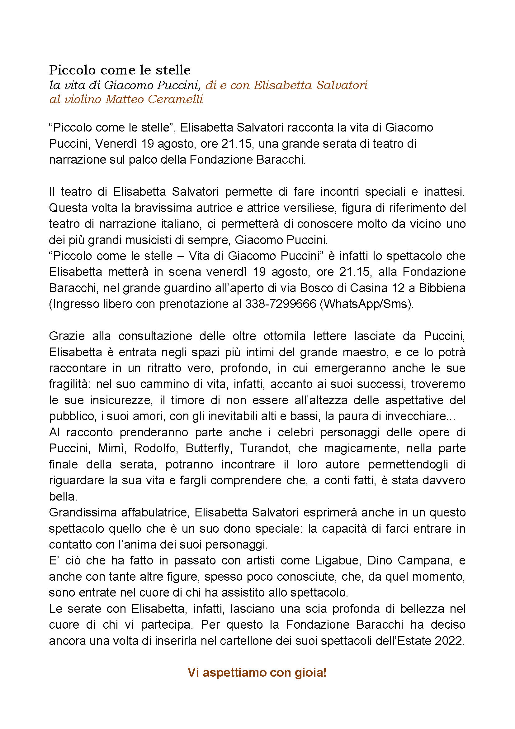 Invito Vita di Puccini con E. Salvatori 19 agosto